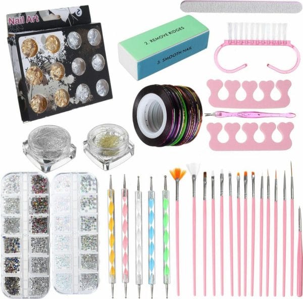 Nail art kit - Nagel kwasten met dotting tool - Nagelsteentjes - DIY Nailart starterkit