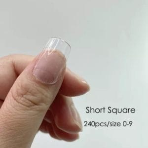 Nepnagels plaknagels met lijm short square shape nagels press on nails 100% soak-off - Fake nails- Nageltips Full Cover 240 Stuks Transparant / Clear Tips van hoge kwaliteit + nagelvijl + lijm