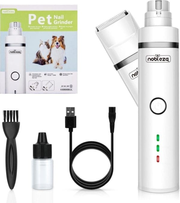 Nobleza electrische nagelvijl voor huisdieren - incl. Tondeuse opzetstuk - honden/katten - usb opladen - wit