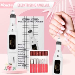 Nolad® | Elektrische Nagelvijl | Nagelvijl met Freesjes en rolletjes | 6 bitjes | Voor acryl-, gel- en natuurlijke nagels | Professionele manicure en pedicure set | Wit