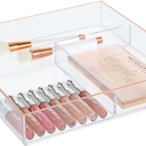 Organizer - praktische opbergdoos voor cosmetica zoals lippenstift, nagellak etc. - make-up opberger voor badkamer of slaapkamer - transparant en roségoud