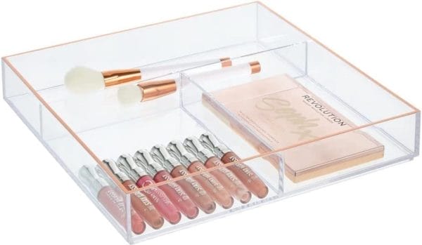 Organizer - praktische opbergdoos voor cosmetica zoals lippenstift, nagellak etc. - make-up opberger voor badkamer of slaapkamer - transparant en roségoud