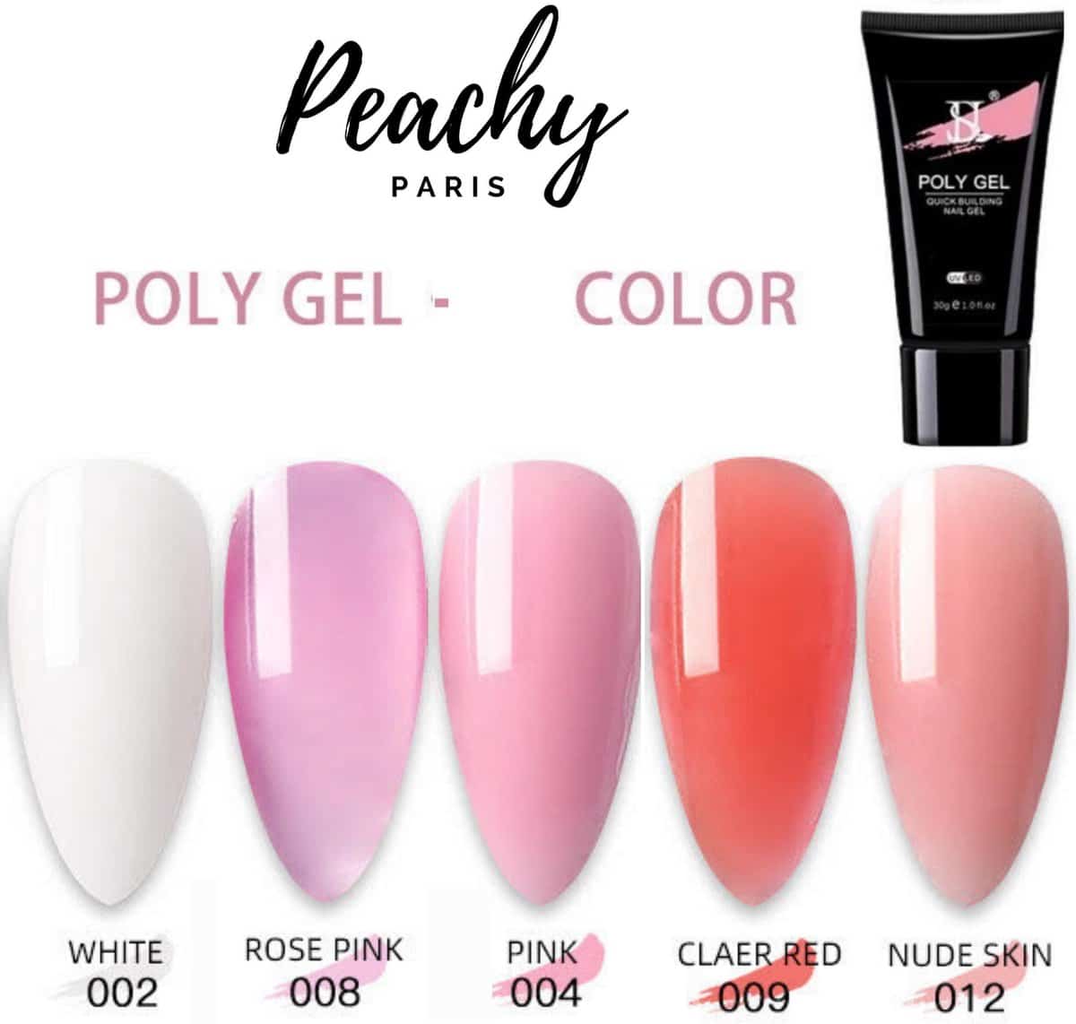 PEACHY ® Paris POLYGEL Acrylgel - 5 Kit : Red/Pink/Nude/ Rose Pink 30gr - - Gelish - Nagellak - Gel Nagellak - Nagel verlenging - Acryl Nagels - Alles over gelnagels