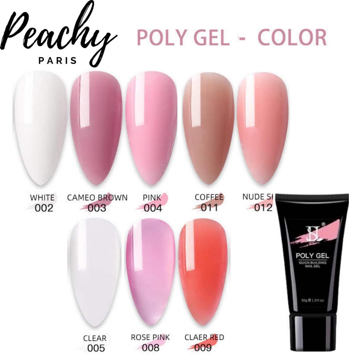 ® Paris POLYGEL - Acrylgel - 8 Kit : Wit/Rose/Cameo Brown/ Coffee/ Nude/Clear/Rose Pink/Clear Red 30gr- Gellak- Gellish- Nagellak - Manicure -Gel Nagellak- Nagel verlenging- Acryl Nagels - Alles over