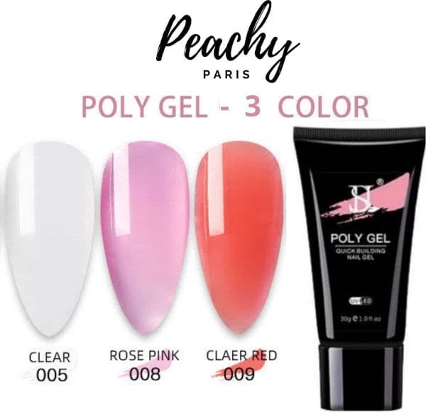 PEACHY ® Paris - POLYGEL - Acrylgel - 3 Kleuren Kit : Clear/ Clear Red/Rose Pink 30gr- Gellak- Nagellak - Manicure set -Gel Nagellak- Nagel verlenging- Acryl Nagels