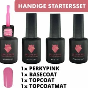 #PERKYPINKSERIE - Influence Gellac - UV / LED Gellak - Gel nagellak - Gel lak - Kado voor haar vrouw - Basecoat - Topcoat - Topcoatmat - No wipe - Roze / Transparant - Startersset - 4 x 10 ml