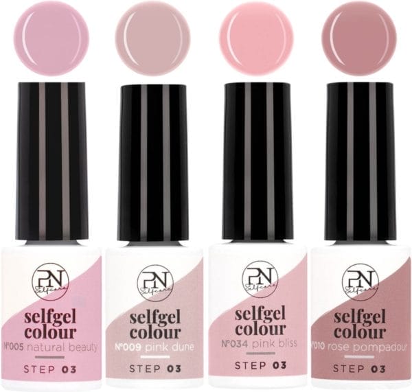 Pn selfcare pink elegance - gellak - hema vrij - gel nagellak - gellak starterspakket - roze natural gelnagels - 4x6ml