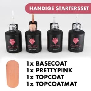 #PRETTYPINKSERIE - Influence Gellac - UV / LED Gellak - Gel nagellak - Gel lak - Basecoat - Topcoat - Topcoatmat - No wipe - Roze / Transparant - Startersset - 4 x 10 ml