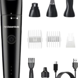 Pet Essentials 4 in 1 Dierentondeuse - Honden Katten Tondeuse - Voor Dikke Vacht - Nagelknipper - Hondentrimmer - Fluisterstil - Volledige Set!