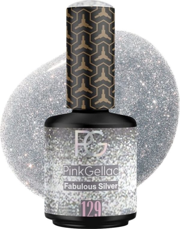 Pink gellac 129 fabulous silver gellak 15ml - zilveren gel lak - gel nails - glitter finish gelangels