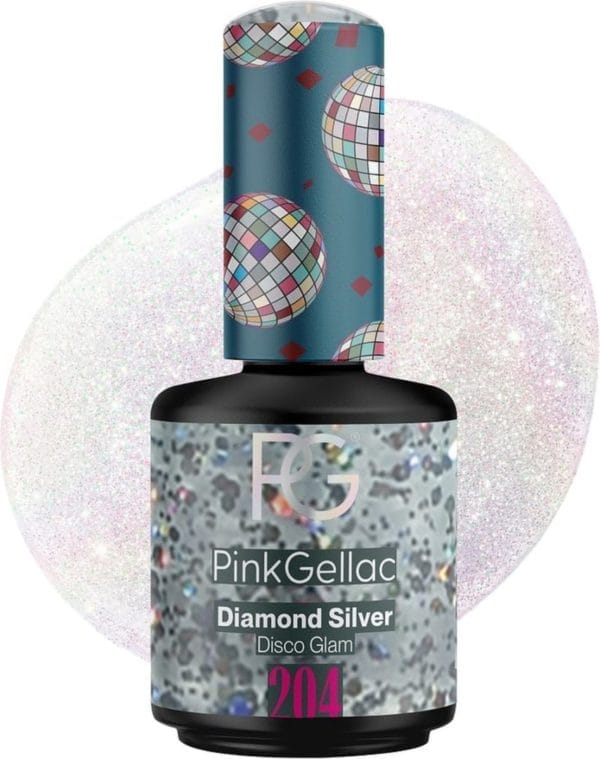 Pink gellac 204 diamond silver gel lak 15ml - gellak nagellak - gelnagellak - gelnagels producten - gel nails - gelnagel