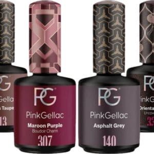 Pink Gellac Gellak Set met 4 x 15ml Kleuren - 113 Intens Taupe - 307 Maroon Purple - 140 Asphalt Grey - 333 Oriental Spice - Gel Nagellak