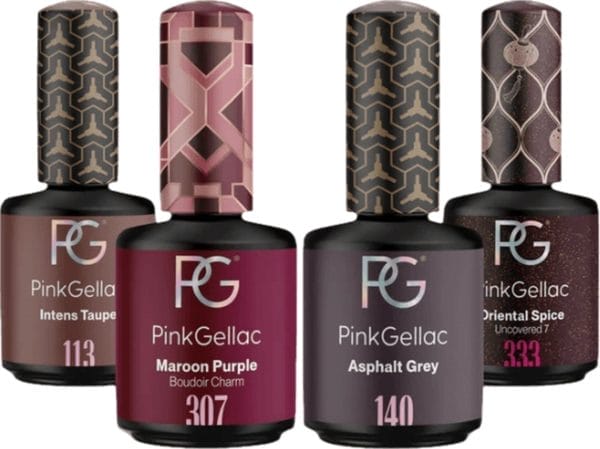 Pink Gellac Gellak Set met 4 x 15ml Kleuren - 113 Intens Taupe - 307 Maroon Purple - 140 Asphalt Grey - 333 Oriental Spice - Gel Nagellak