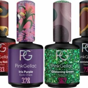 Pink Gellac Gellak Set met 4 x 15ml Kleuren - 233 Flashy Red - 328 Iris Purple - 362 Glistening Green - 232 CHEMISTRY GREEN - Gel Nagellak