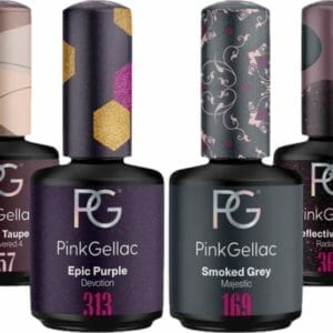 Pink Gellac Gellak Set met 4 x 15ml Kleuren - 257 Burnt Taupe - 313 Epic Purple - 169 Smoked Grey - 360 Reflective Raisin - Gel Nagellak
