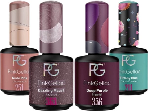 Pink gellac gellak set met 4 x 15ml kleuren - blauw, roze, paars en mauve gelnagellak - gel nagellak voor thuis