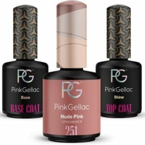 Pink Gellac Gellak Voordeelset 3 x 15ml - Base Coat Gel Nagellak - Shine Topcoat - Nude Pink Gelnagels