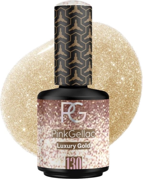 Pink gellac glitter gellak goud 15ml - gouden gel lak - gel nails - glitter finish gelnagels - 130 luxury gold