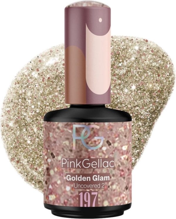 Pink gellac glitter gellak goud - gel nagellak - gouden glanzende gel lak- gelnagellak - gelnagels producten - gel nails - 197 golden glam