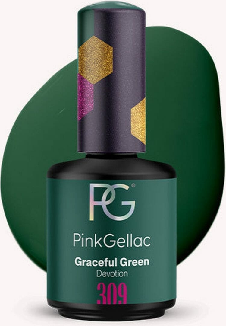 Pink gellac gellak groen 15ml - groene gelnagellak - gelnagels producten - gel nails - 309 graceful green Pink gellac | graceful green - gellak - vegan - groen - creamy finish - 15 ml
