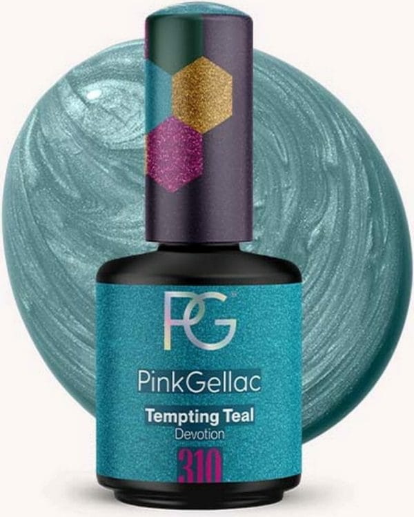 Pink gellac - tempting teal - gellak - vegan - blauw - glanzend - 15ml