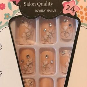 Plaknagels / Nageltips Set French Manicure Bloem Strass - 24 stuks -Plaknagels / Nepnagels met lijm - French Nail Art Plaknagels Tips Acrylnagels & Gelnagels -