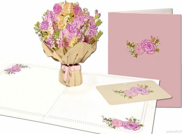 Popcards popupkaarten - grote pop-up kaart met een bos gele en roze rozen bloemen wenskaart 3d-kaart