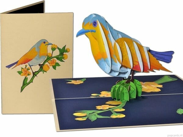 Popcards popupkaarten - verjaardagskaart blauw gele siervogel vogel vrijheid felicitatie verjaardag pop-up kaart 3d wenskaart