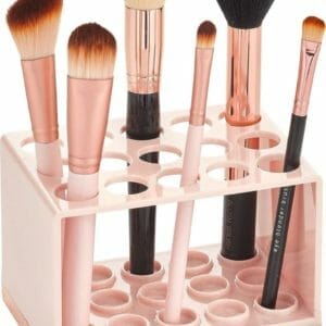 Praktische cosmetische organizer - decoratieve cosmetische opbergdoos voor mascara en lippenstift - bakje met 15 vakken voor make-upopslag - lichtroze en roségoud