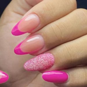 Press On Nails - Nep Nagels - French Tip - Roze Glitter - Almond - Manicure - Plak Nagels - Kunstnagels Nailart - Zelfklevend