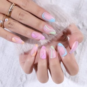 Press-on Nail - Avril - Multicolor- Plaknagels-Trendy-Ovaal Medium - Roze-Blauw-Oranje-Groen