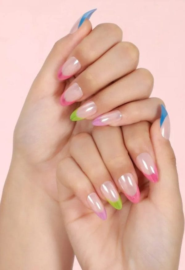 Press-on nail - lara - pearl- multicolor- groen-roze- paars- blauw- plaknagels-trendy-ovaal
