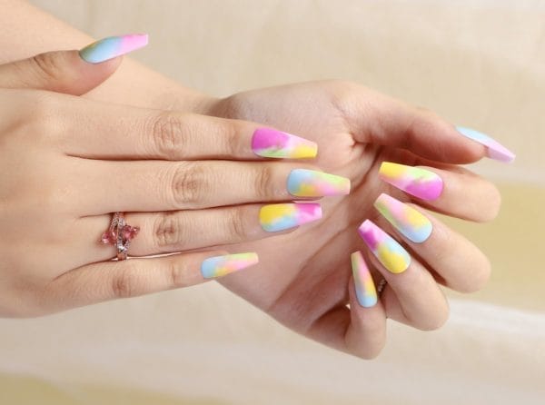 Press-on nail - luna - neon- mulicolor - plaknagels- trendy- square-geel - roze- groen- blauw