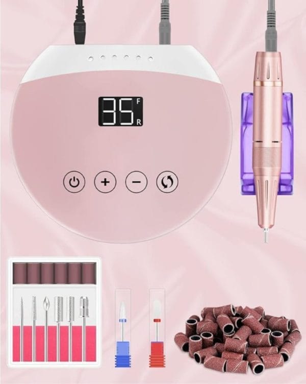 Professionele nagel draaimachine, nagelfrees, professionele nagelvijl met touch-toetsen en hd-led-display, 35. 000 omw/min verbeterde versie, voor gel- of acryl manicure en pedicure, roze