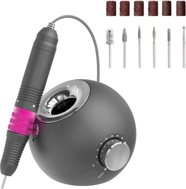 Professionele nagelboor, elektrische nagelboren set voor manicure en pedicure, 35,000 tpm hoge snelheid, laag geluidsniveau, lage trillingen, lage verwarming, oplaadbaar, grijs