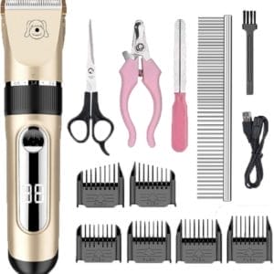 Professionele hondentondeuse - Honden verzorging - Hondenschaar - Trimset - 6 kammen - Nagelknipper - 14-in-1 - Wasbaar lichaam - Draadloos en Oplaadbaar - Geluidsarm