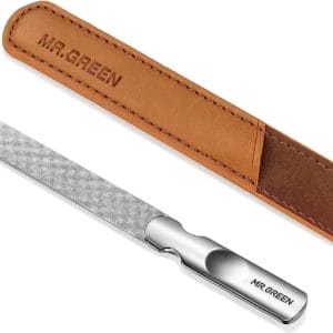 Professionele metalen nagelvijl voor heren met etui van echt leer, dubbelzijdige nagelvijl met antislip handgreep voor dames, kinderen, nagels, voet en hand'