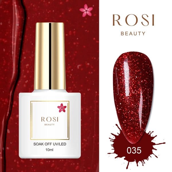 Rosi beauty gelpolish - gel nagellak - gellak - 10 ml - uv & led - rood 035 beautiful glitter red