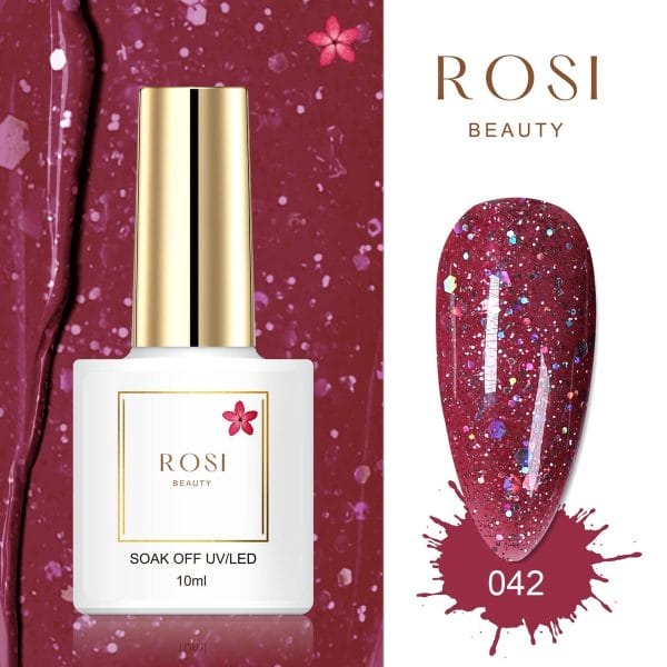 ROSI Beauty Gelpolish - Gel nagellak - Gellak - 10 ML - UV & LED - Rood 042 Glitter Shiny Red