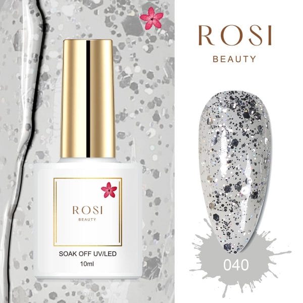 Rosi beauty gelpolish - gel nagellak - gellak - 10 ml - uv & led - zilver 040 glitter silver