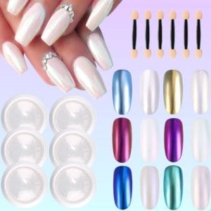 Renalux - Chrome Poeder Nagels - Holografische Glitter Poeder Set - 6 Nail Powder Glitters - Nagel Poeder - Pigment Poeder Nagels - Mirror Powder - Nail Art - XXL Set 12 Stuks