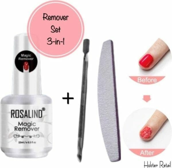 Rosalind magische gellak remover set - inclusief gratis bokkenpootje + vijl - 15 ml nail polish remover