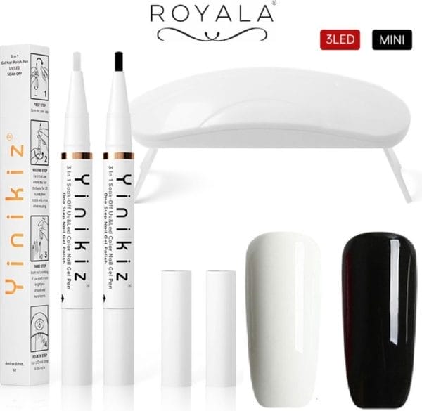 Royala 04 gellak one step gel polish pen - 2 kleuren pennen - incl. Mini uv lamp - geen base of top coat nodig - gel nagellak kit - nepnagels - gel nagellak