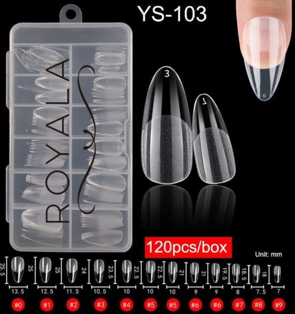 Royala 103 - waterdrop short half frosted - full cover - nageltips - nepnagels - plaknagels - in assortimentsbox - 120 stuks 12 maten - voor gellak acrylnagellak en polygel nagels - royala frosted tips line