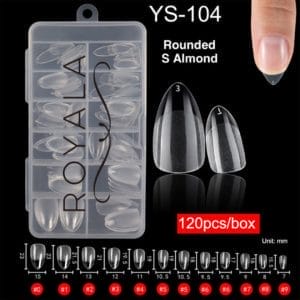 Royala 104 - Short Almond cq Rounded Half Frosted - Full Cover - Nageltips - Nepnagels - Plaknagels - In Assortimentsbox - 120 stuks 12 maten - Voor Gellak Acrylnagellak en PolyGel nagels - Royala Frosted Tips Line