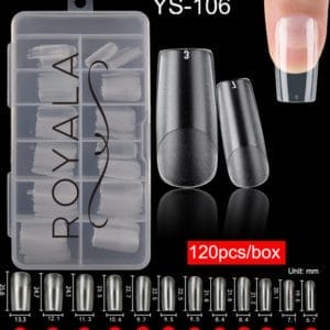 Royala 106 - Square / T Shaped Binnen en Buiten Full Frosted - Full Cover - Nageltips - Nepnagels - Plaknagels - In Assortimentsbox - 120 stuks 12 maten - Voor Gellak Acrylnagellak en PolyGel nagels - Royala Frosted Tips Line