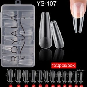 Royala 107 - Ballerina Coffin Binnen en Buiten Full Frosted - Full Cover - Nageltips - Nepnagels - Plaknagels - In Assortimentsbox - 120 stuks 12 maten - Voor Gellak Acrylnagellak en PolyGel nagels - Royala Frosted Tips Line