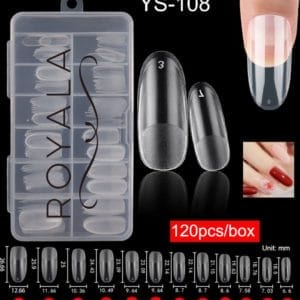 Royala 108 - Oval Binnen en Buiten Full Frosted - Full Cover - Nageltips - Nepnagels - Plaknagels - In Assortimentsbox - 120 stuks 12 maten - Voor Gellak Acrylnagellak en PolyGel nagels - Royala Frosted Tips Line