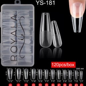 Royala 181 - Ballerina Coffin Half Frosted - Full Cover - Nageltips - Nepnagels - Plaknagels - In Assortimentsbox - 120 stuks 12 maten - Voor Gellak Acrylnagellak en PolyGel nagels - Royala Frosted Tips Line