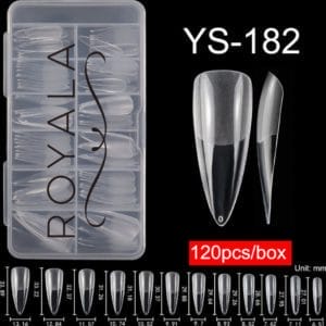 Royala 182 - Stiletto cq Waterdrop Half Frosted - Full Cover - Nageltips - Nepnagels - Plaknagels - In Assortimentsbox - 120 stuks 12 maten - Voor Gellak Acrylnagellak en PolyGel nagels - Royala Frosted Tips Line